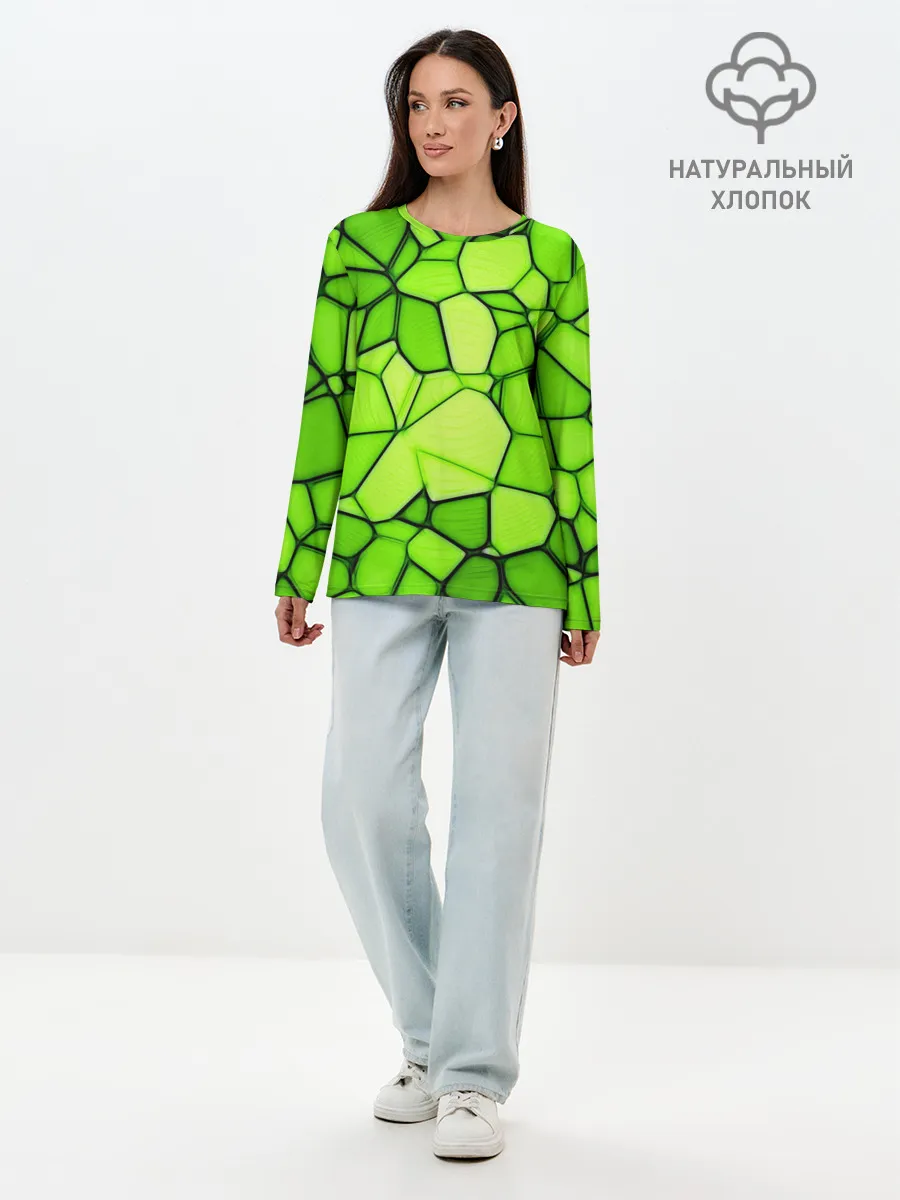 Лонгслив женский. Хлопок / Зеленая мозаика