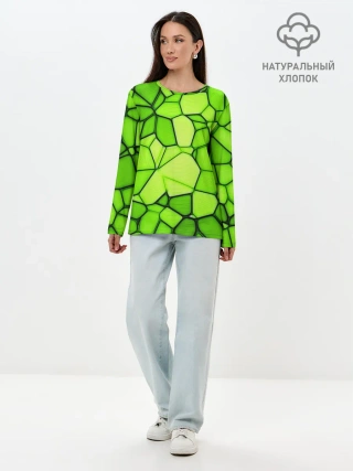 Лонгслив женский. Хлопок / Зеленая мозаика