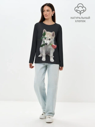 Лонгслив женский. Хлопок / Щенок в подарок