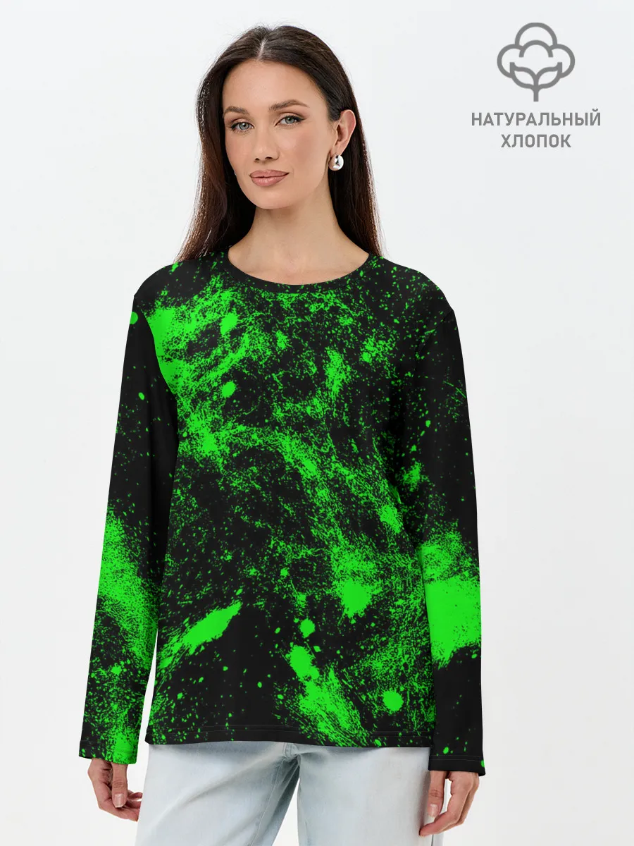 Лонгслив женский. Хлопок / Зелёная краска