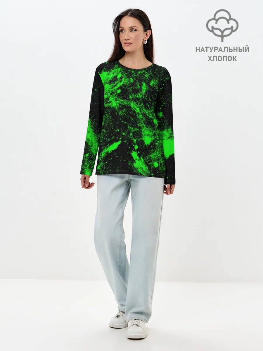 Лонгслив женский. Хлопок / Зелёная краска