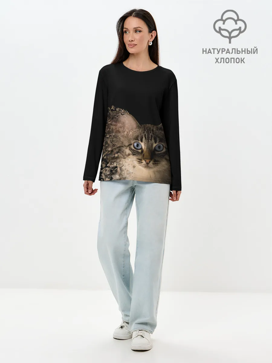 Лонгслив женский. Хлопок / Disintegrating Cat