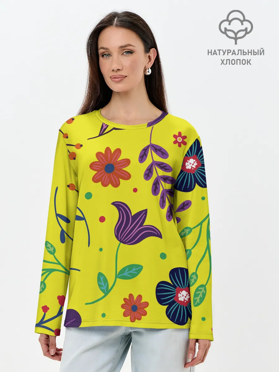 Лонгслив женский. Хлопок / Цветочный микс
