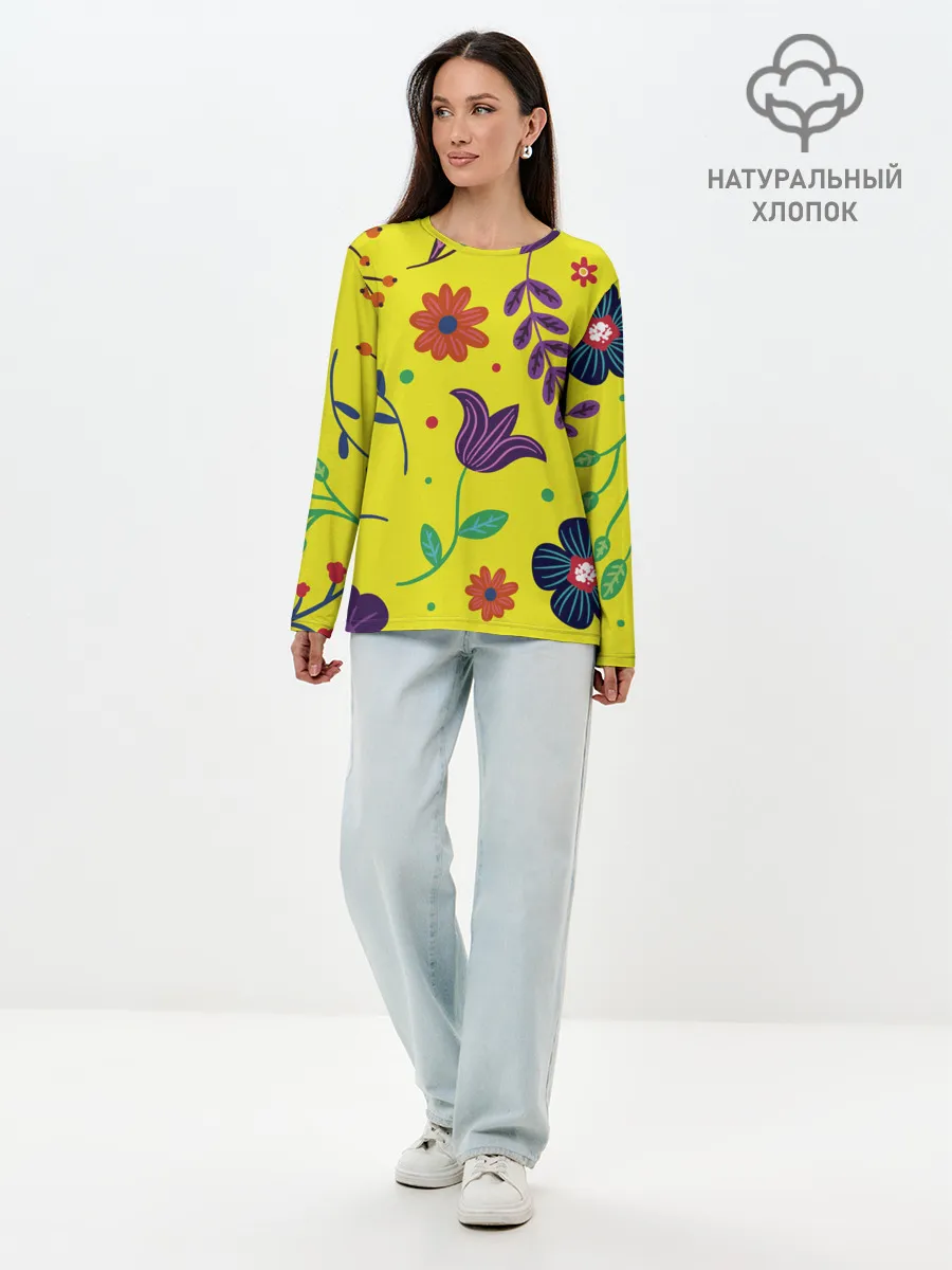 Лонгслив женский. Хлопок / Цветочный микс