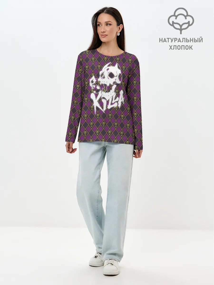 Лонгслив женский. Хлопок / KILLER QUEEN белая на узоре