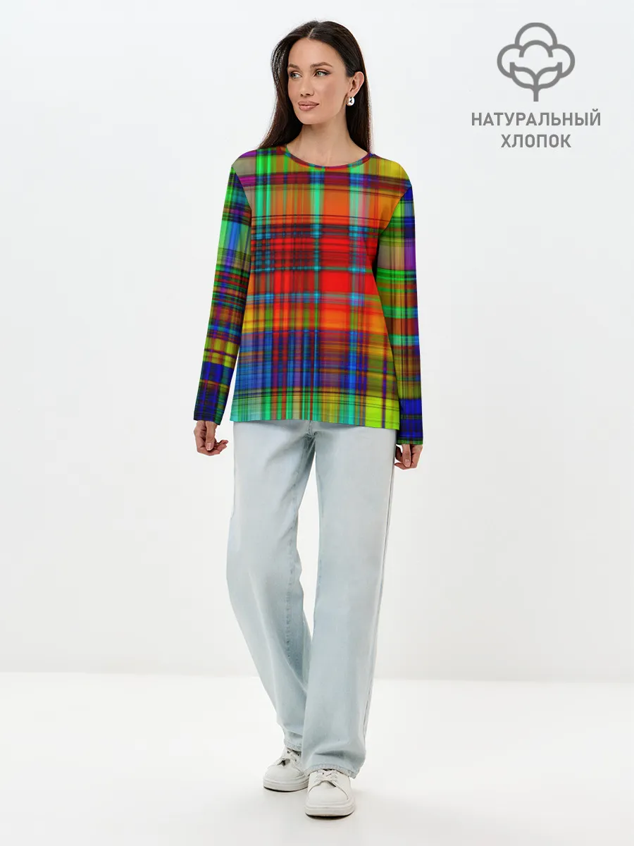 Лонгслив женский. Хлопок / Радужная сетка