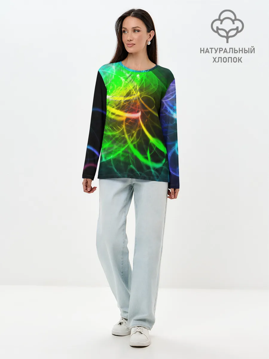 Лонгслив женский. Хлопок / ЗЕЛЕНЫЙ НЕОН