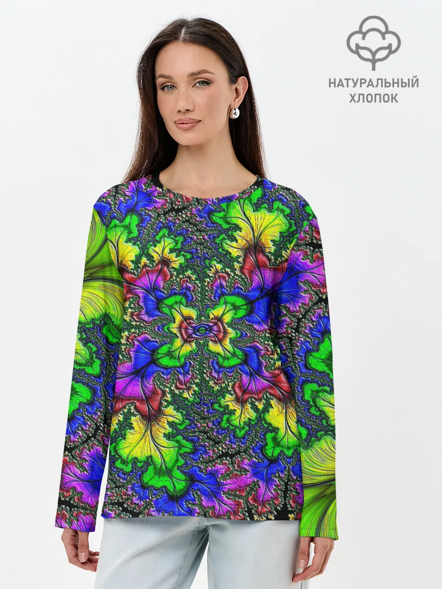 Лонгслив женский. Хлопок / НЕОНОВЫЙ ЦВЕТОК