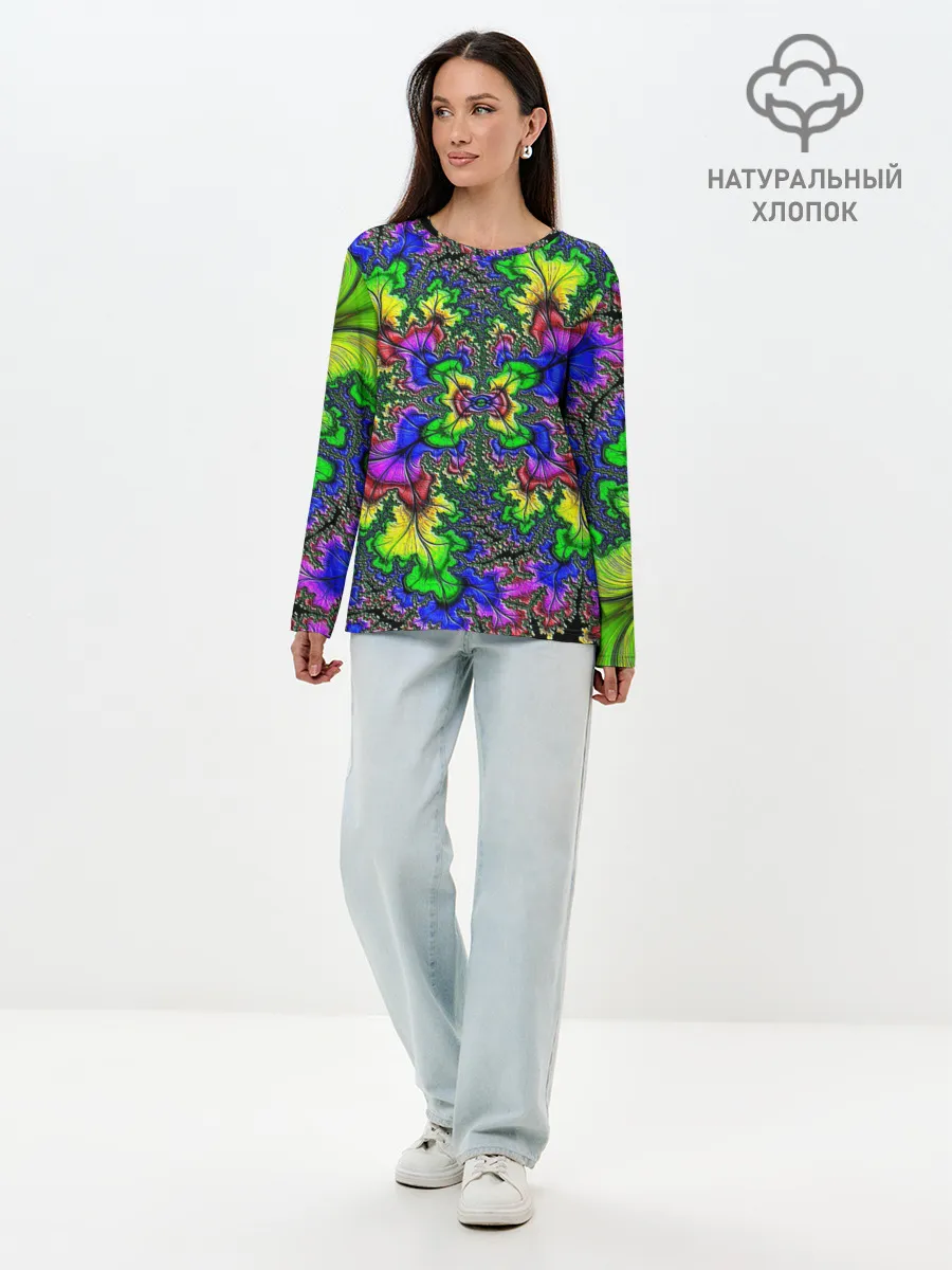 Лонгслив женский. Хлопок / НЕОНОВЫЙ ЦВЕТОК