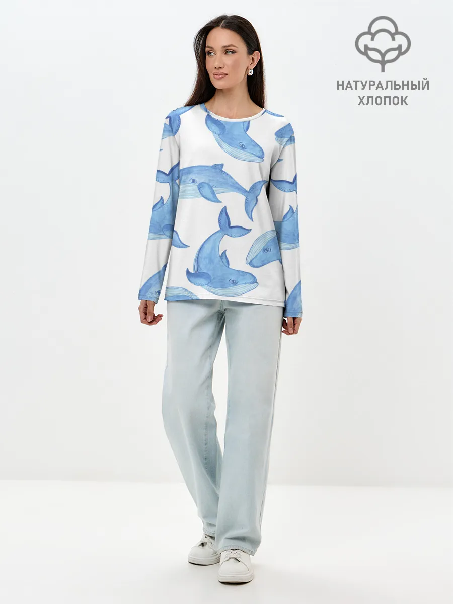 Лонгслив женский. Хлопок / Косяк китов