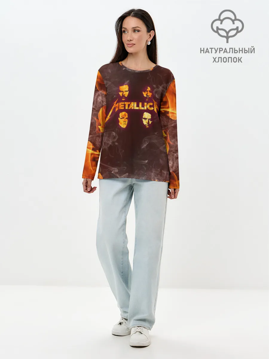 Лонгслив женский. Хлопок / Metallica | Fire Rock