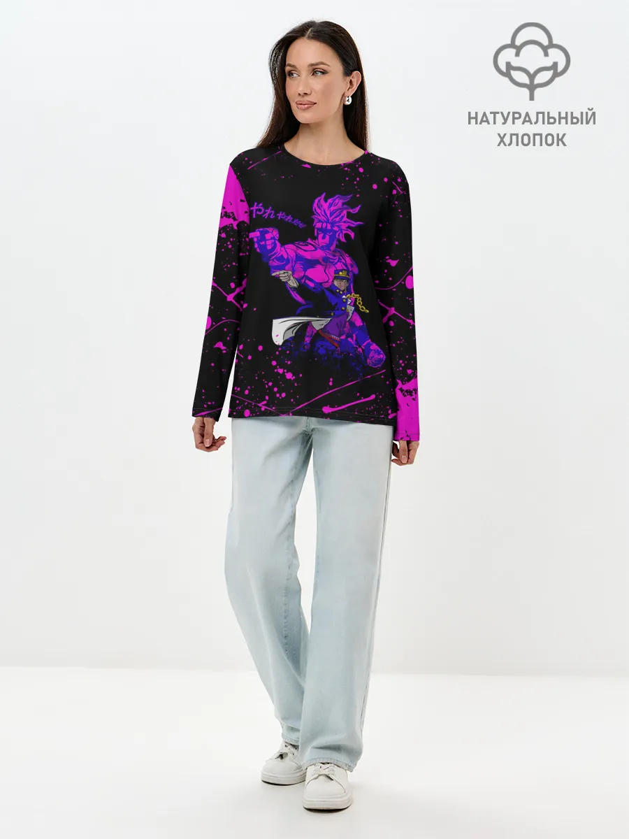Лонгслив женский. Хлопок / Дзётаро указывает фиолетовые брызги