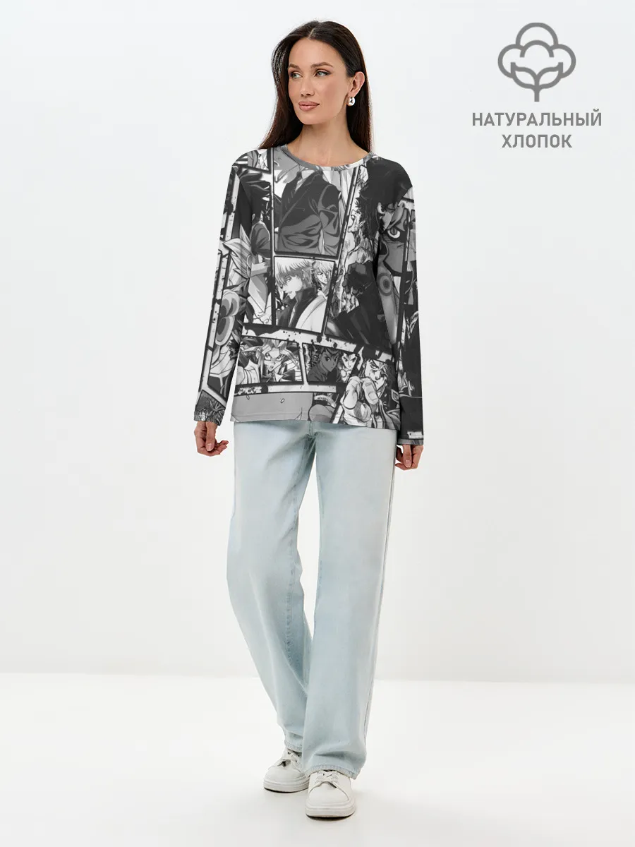 Лонгслив женский. Хлопок / EPIC MAIN ANIME CHARACTERS 3D! monochome