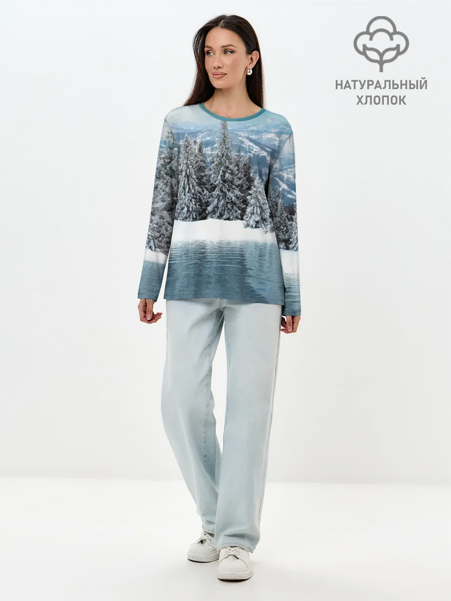 Лонгслив женский. Хлопок / Зимний лес