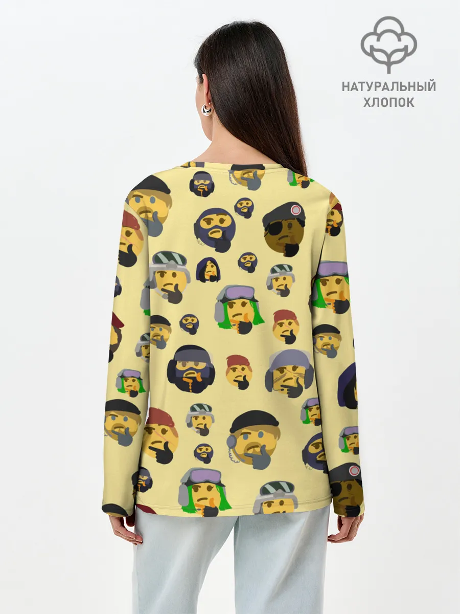 Лонгслив женский. Хлопок / Thinking emoji skins