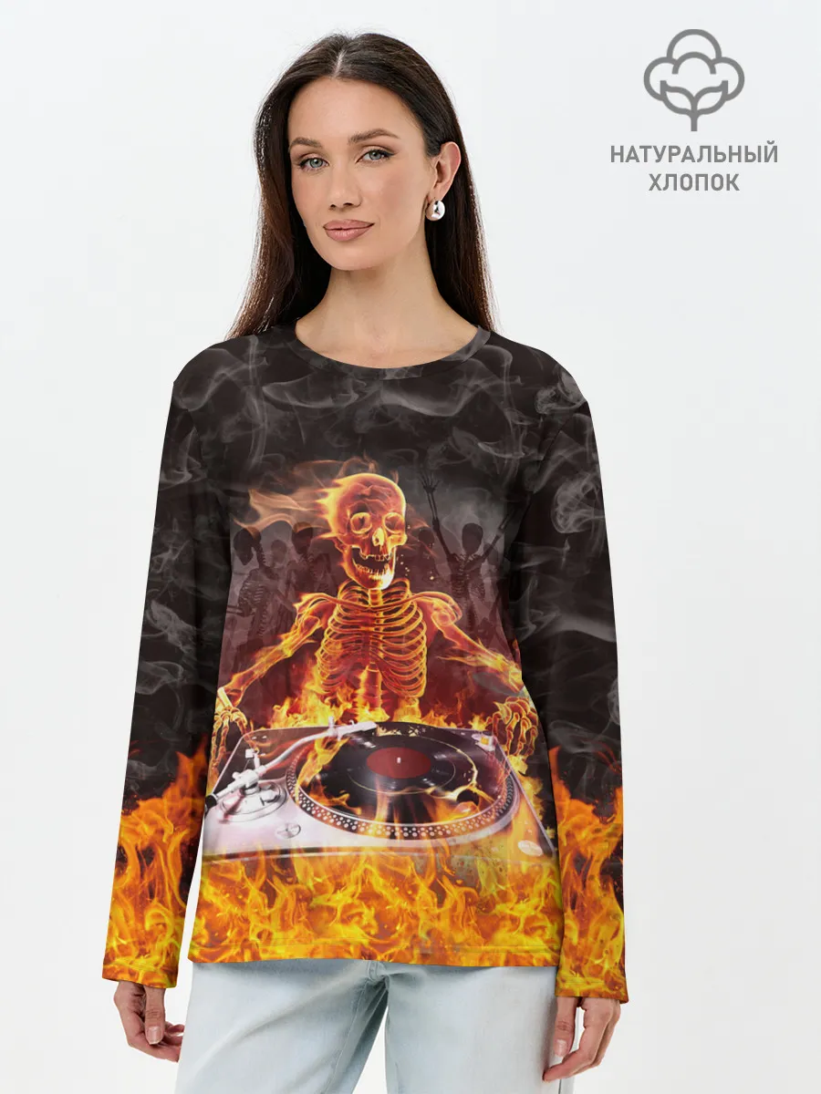 Лонгслив женский. Хлопок / Вечеринка у скелетов