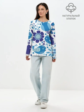 Лонгслив женский. Хлопок / Воробушки