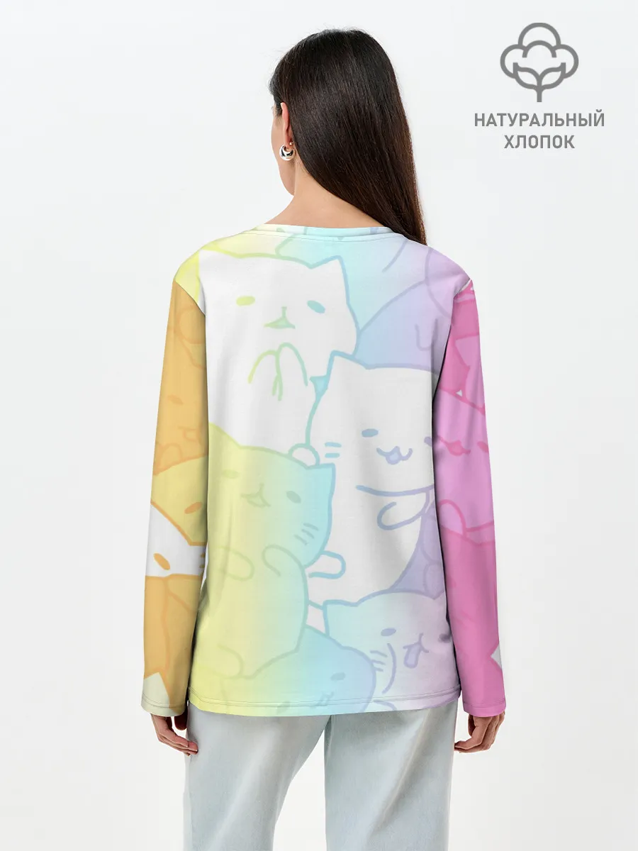 Лонгслив женский. Хлопок / Котоколлаж 05