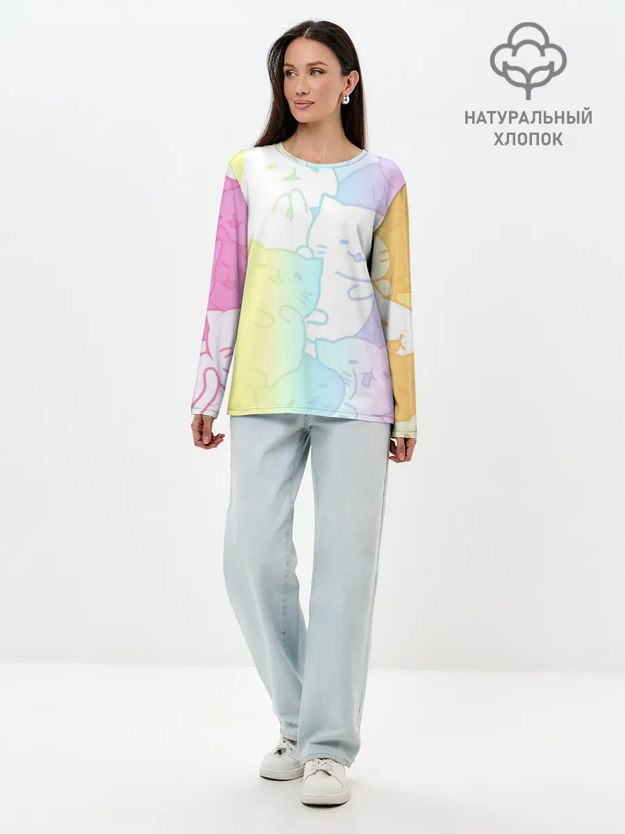 Лонгслив женский. Хлопок / Котоколлаж 05