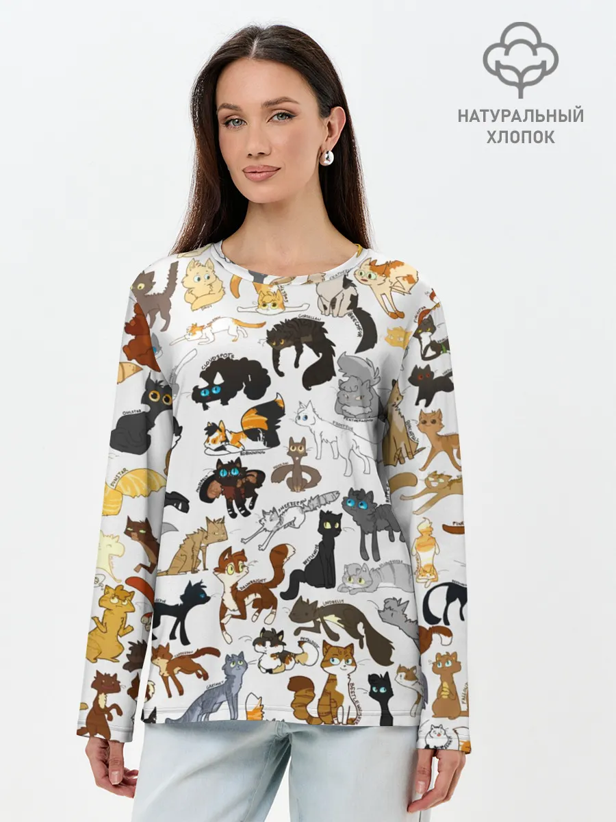 Лонгслив женский. Хлопок / Котоколлаж 03