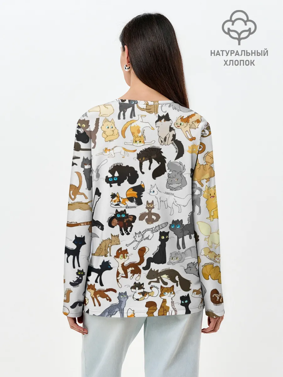 Лонгслив женский. Хлопок / Котоколлаж 03