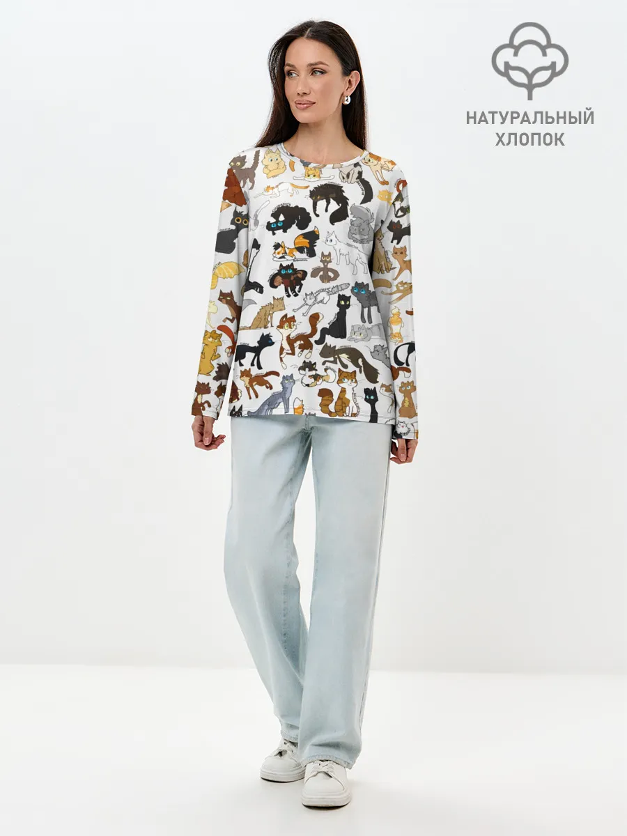 Лонгслив женский. Хлопок / Котоколлаж 03