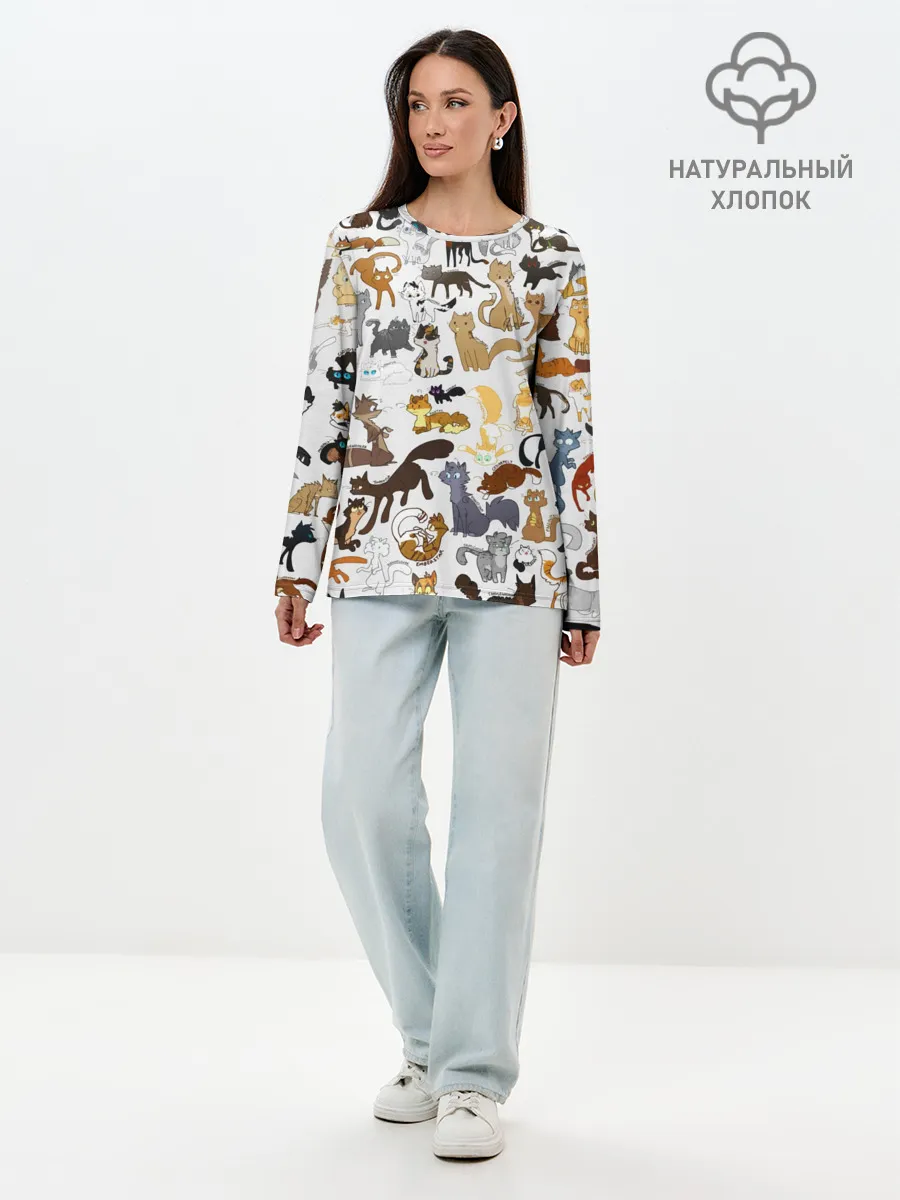 Лонгслив женский. Хлопок / Котоколлаж 01