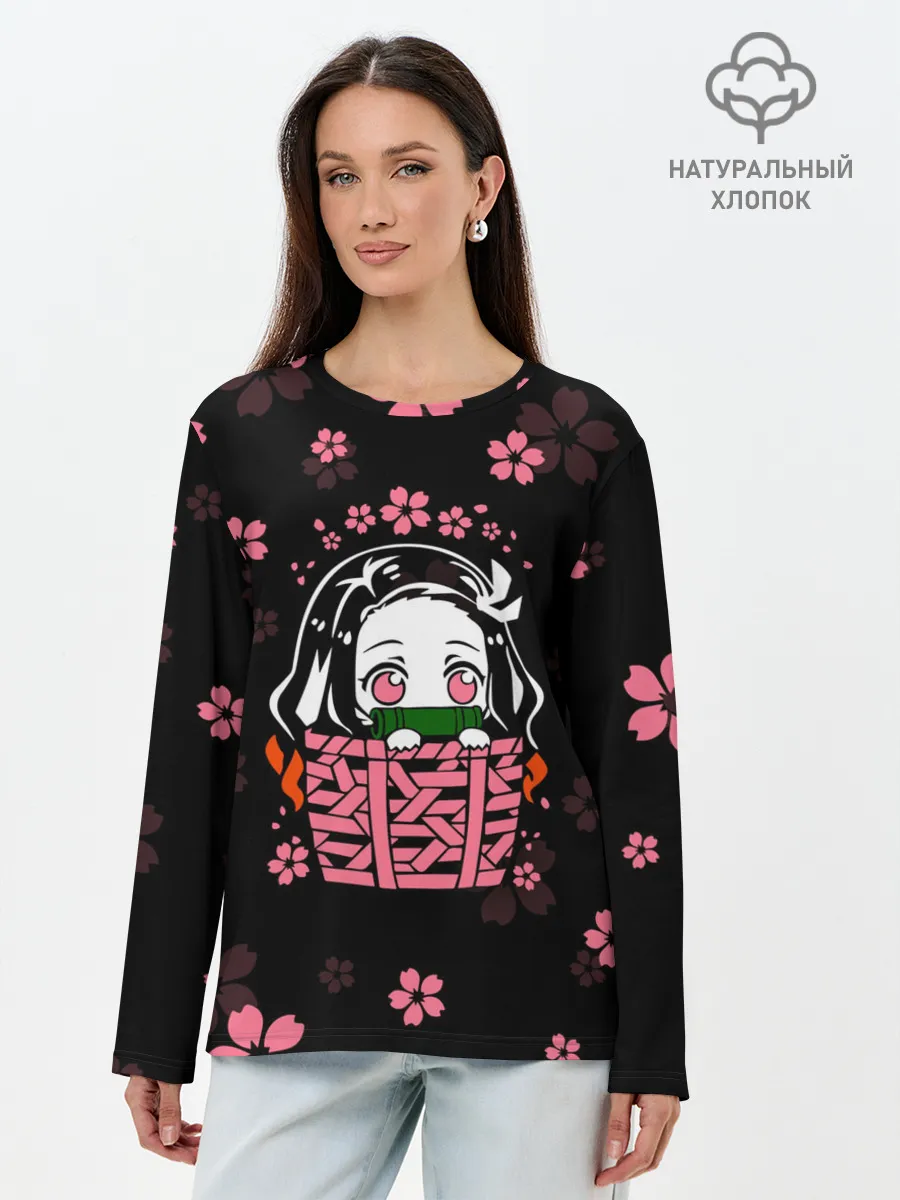 Лонгслив женский. Хлопок / Надзуко Камадо в цветах