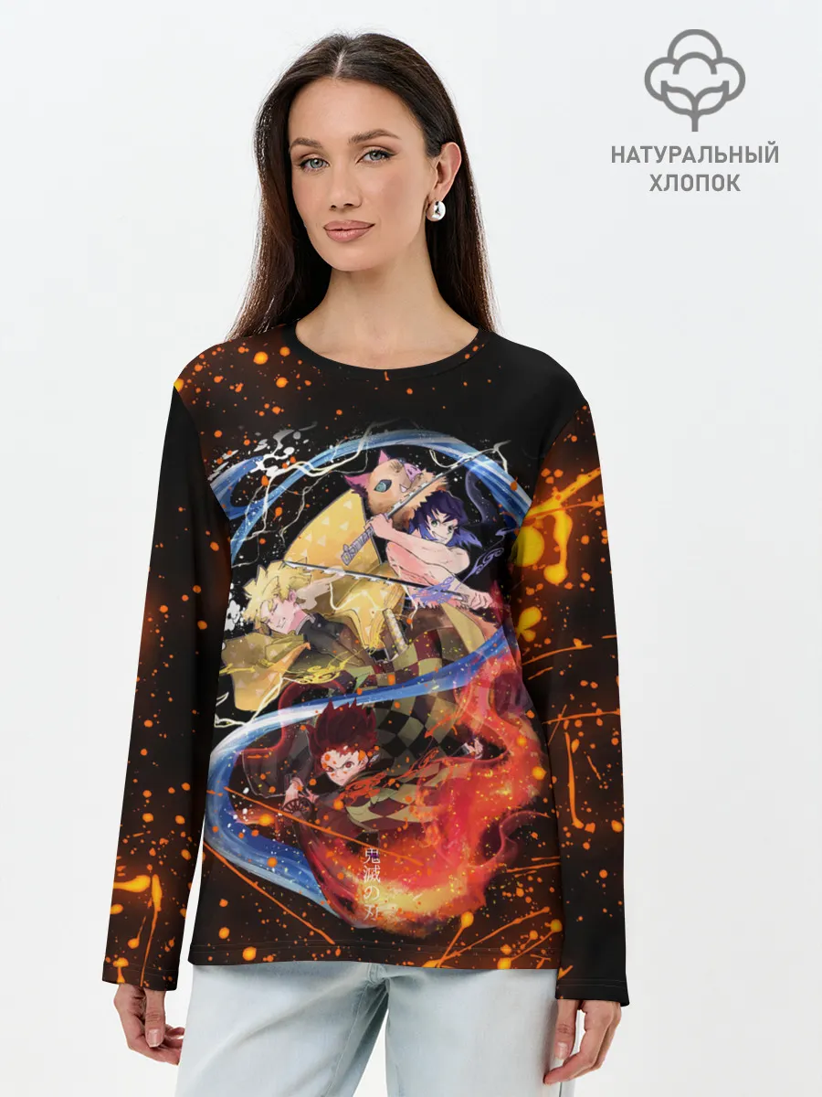 Лонгслив женский. Хлопок / Убийца демонов