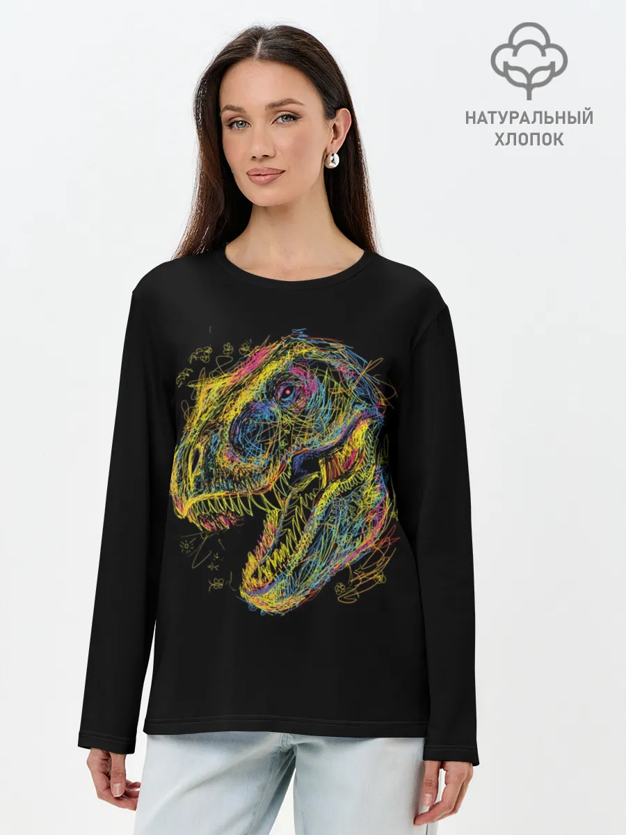 Лонгслив женский. Хлопок / Тираннозавр Рекс
