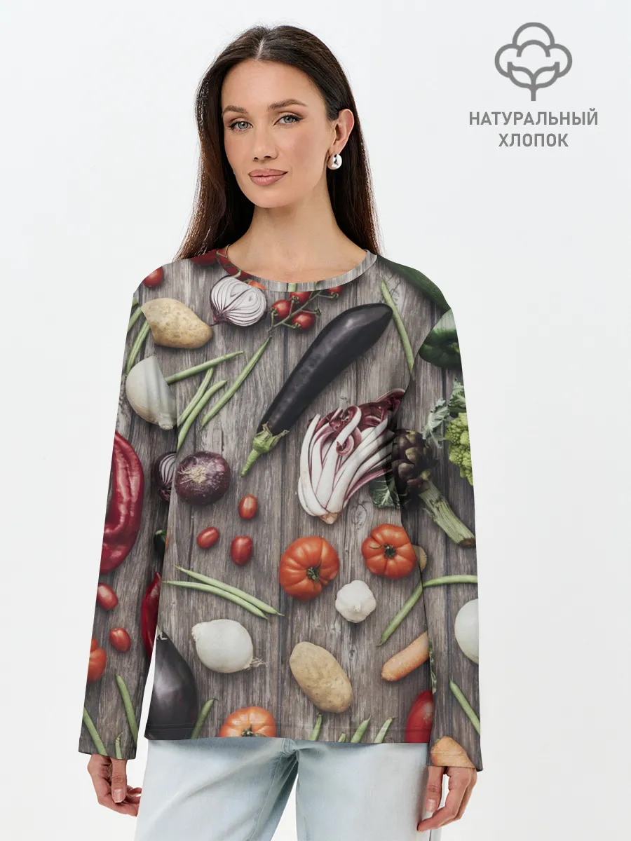 Лонгслив женский. Хлопок / Еда