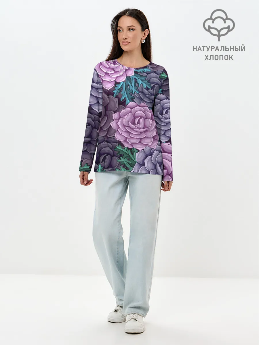 Лонгслив женский. Хлопок / Цветы