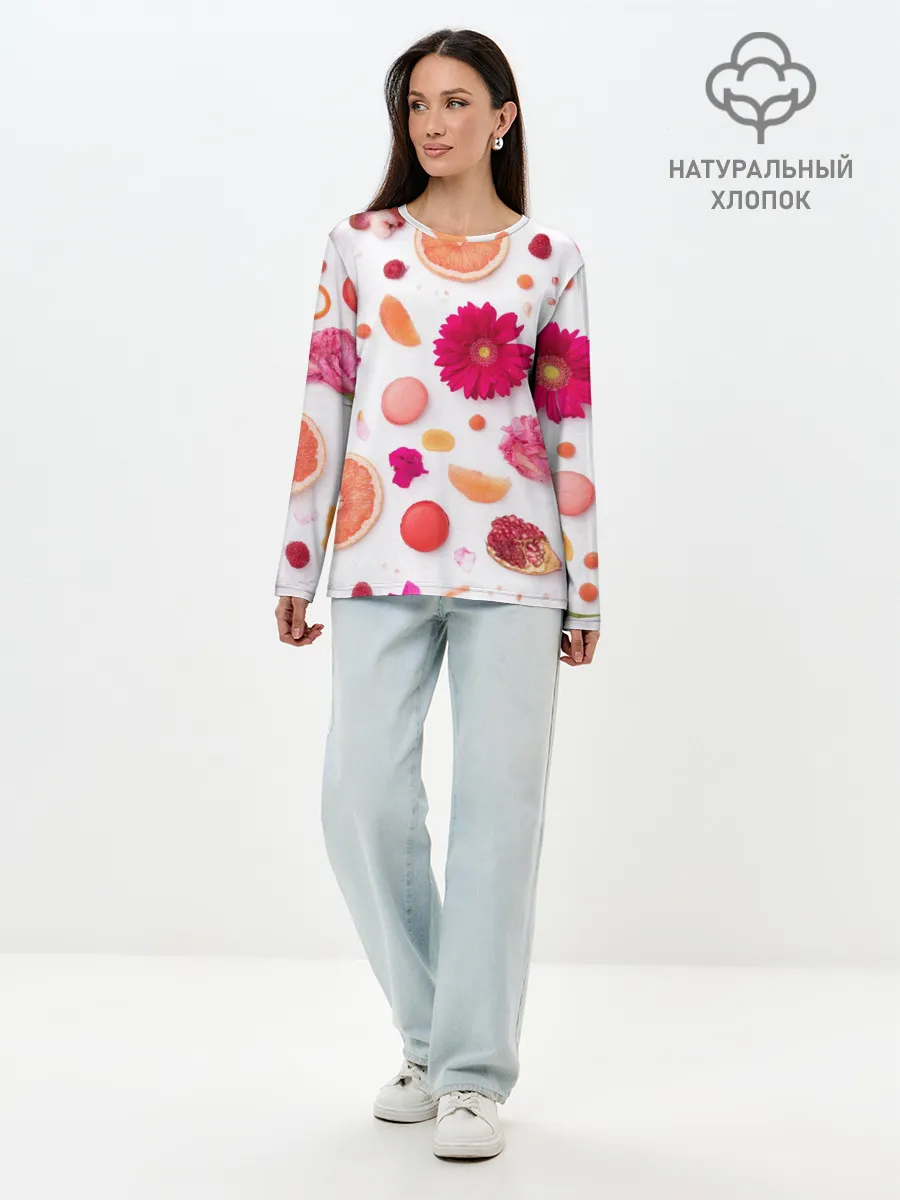 Лонгслив женский. Хлопок / Фрукты
