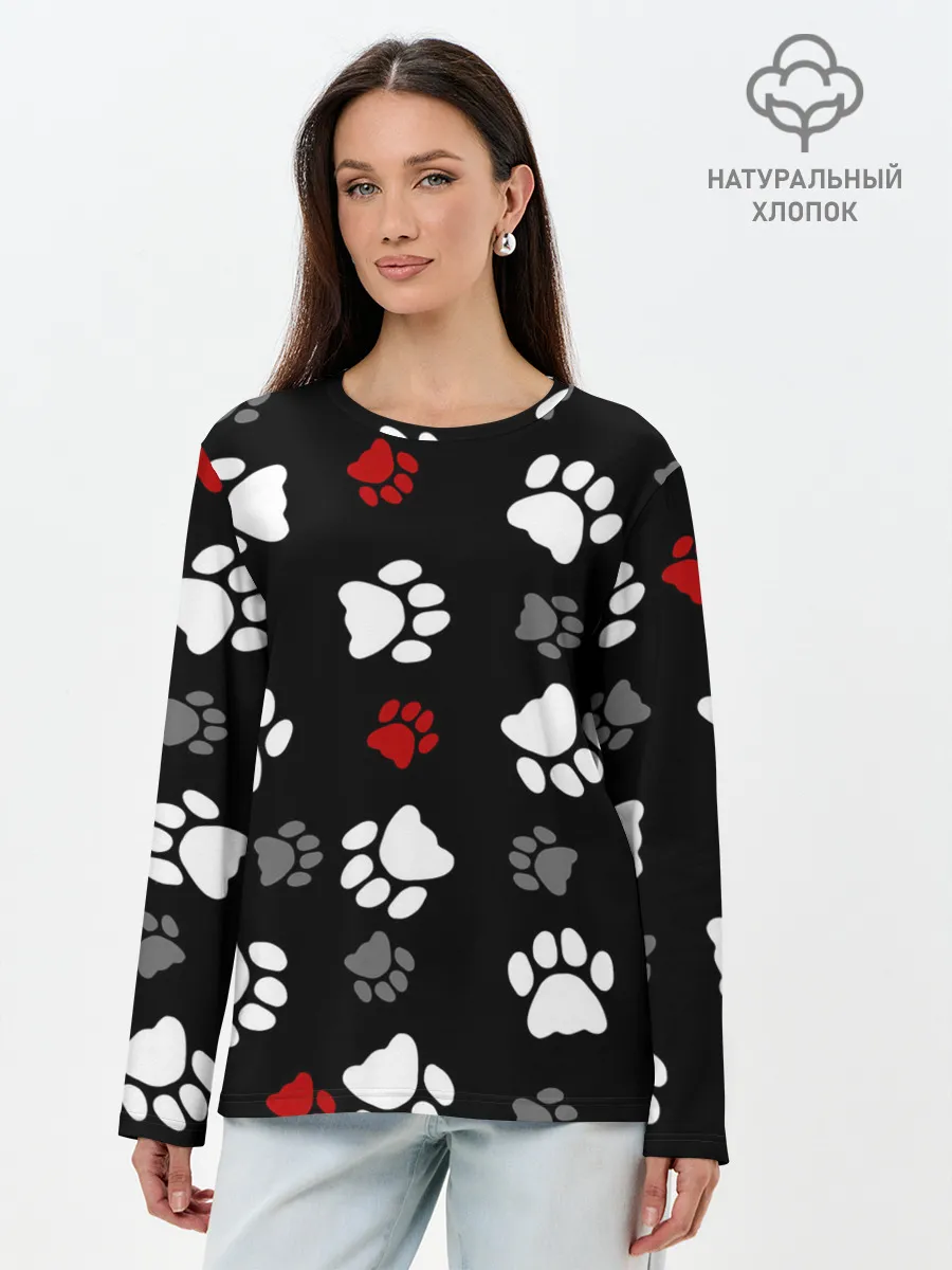 Лонгслив женский. Хлопок / Следы лап