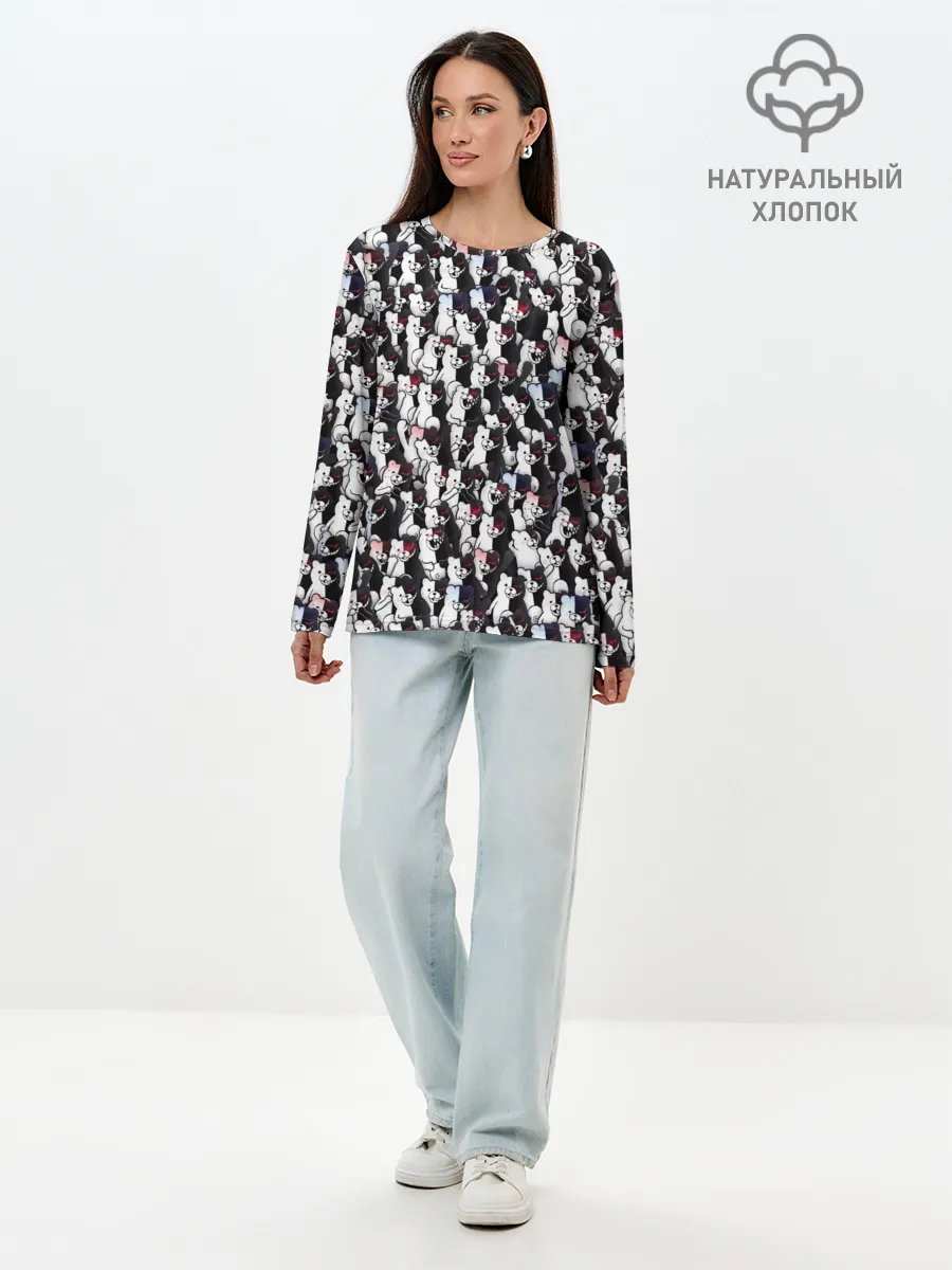 Лонгслив женский. Хлопок / Черно-белые медведи