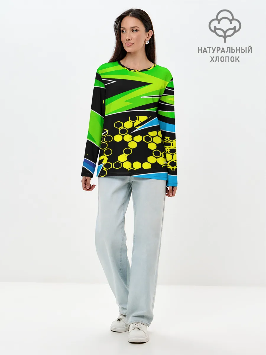 Лонгслив женский. Хлопок / Light green urban marble