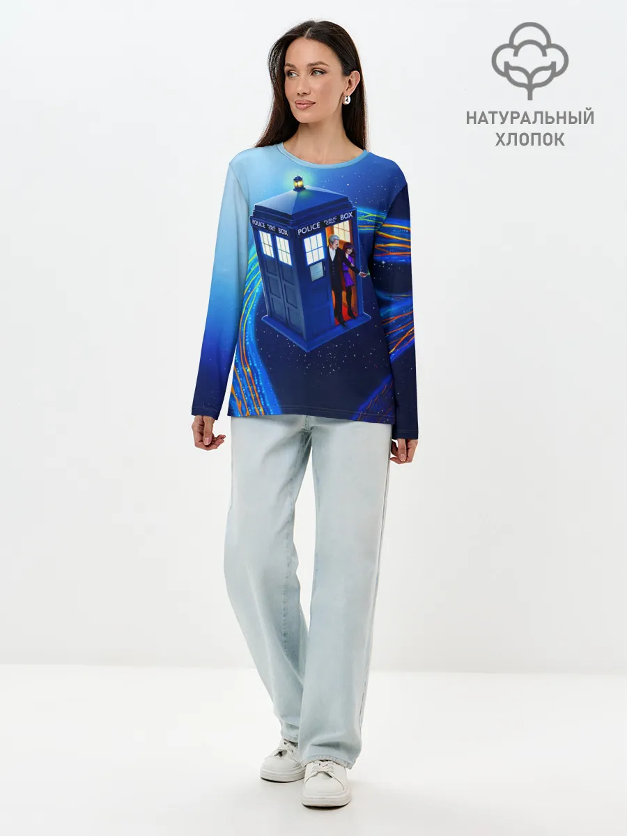 Лонгслив женский. Хлопок / ДОКТОР И КЛАРА И ТАРДИС