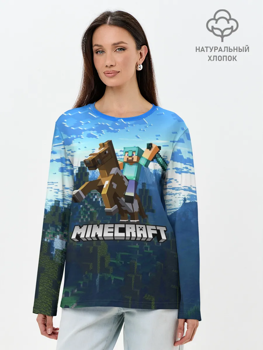 Лонгслив женский. Хлопок / Minecraft / Майнкрафт