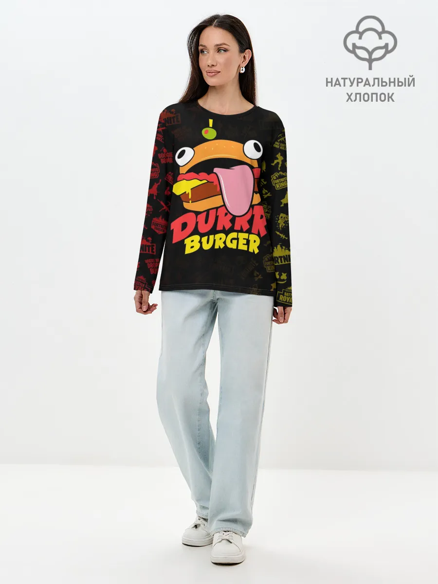 Лонгслив женский. Хлопок / Fortnite Durrr Burger