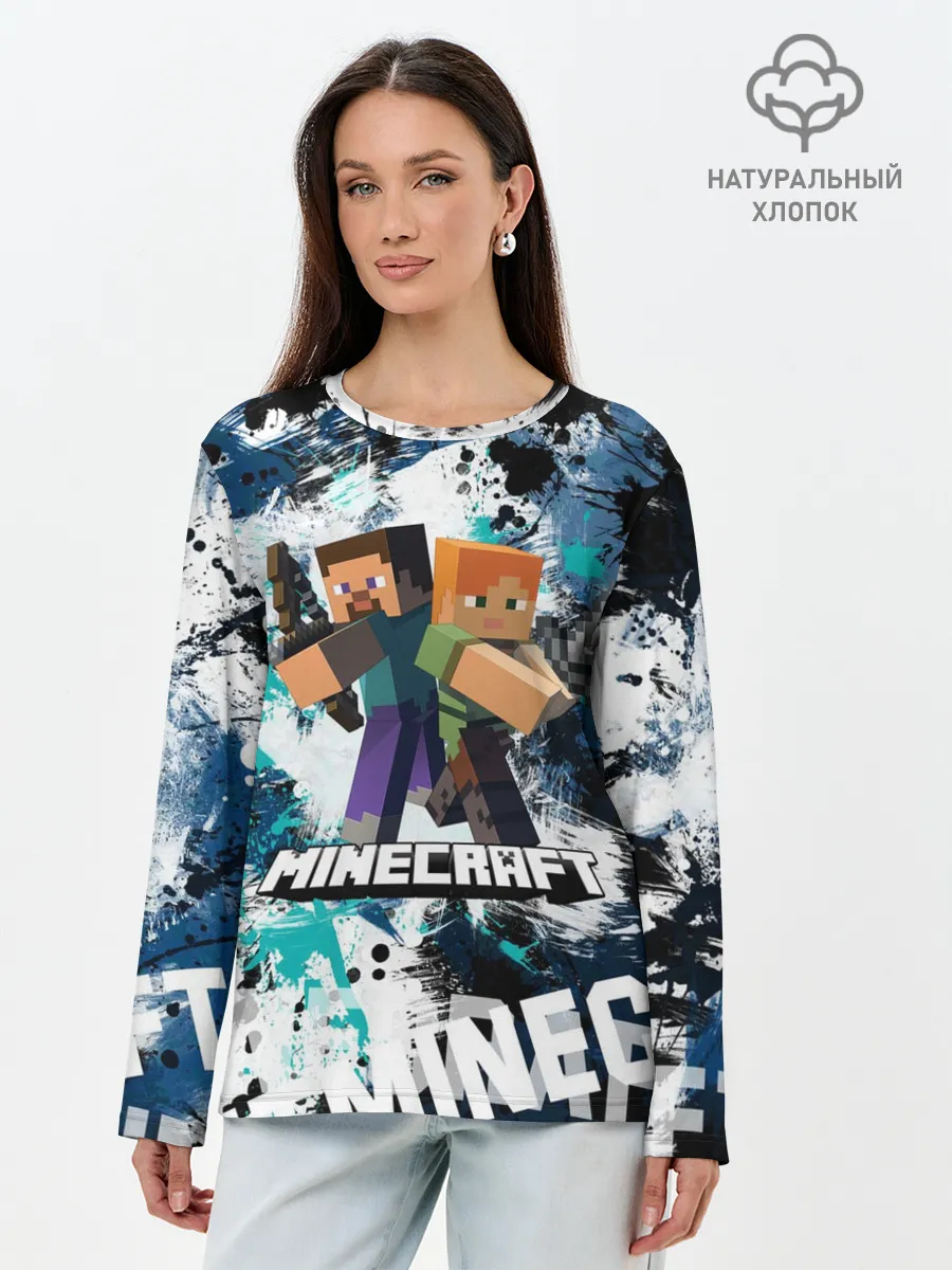 Лонгслив женский. Хлопок / Minecraft / Майнкрафт