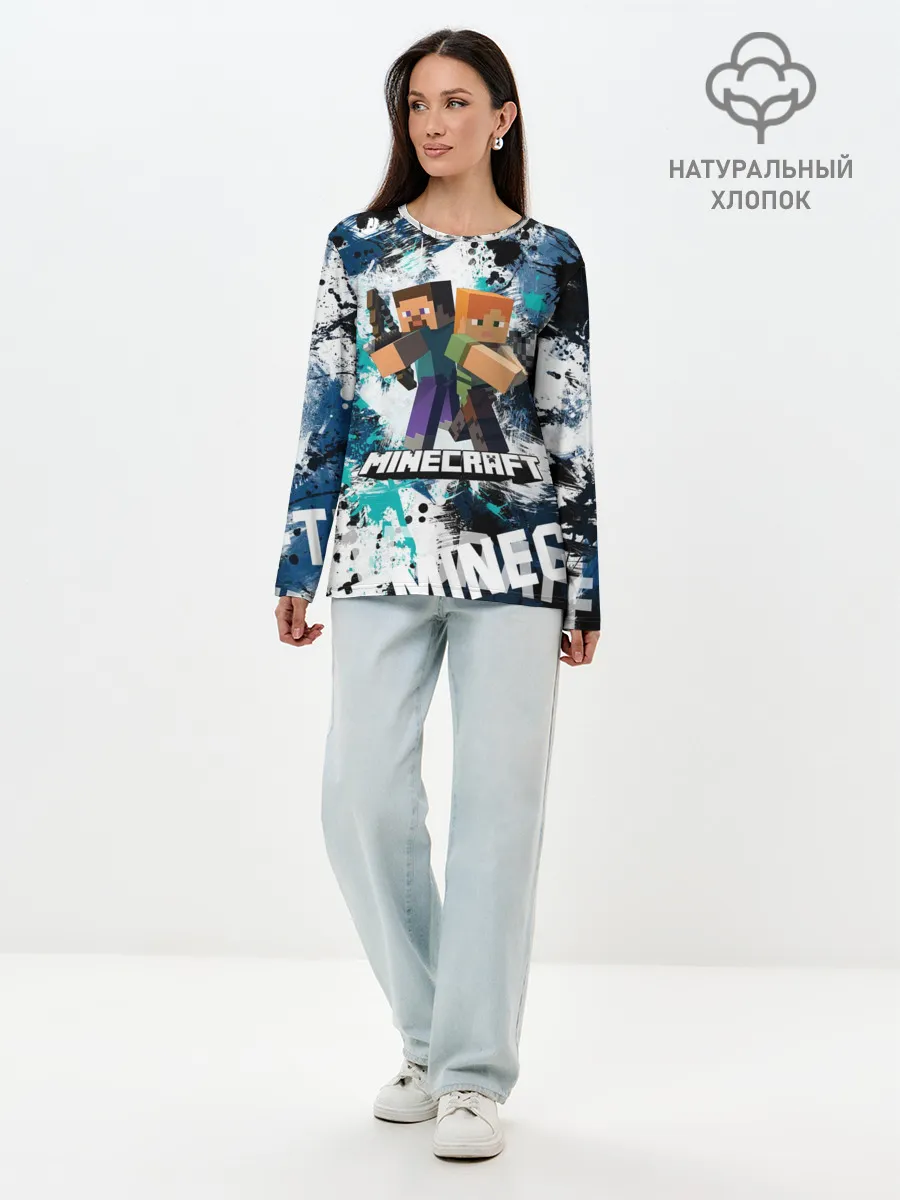 Лонгслив женский. Хлопок / Minecraft / Майнкрафт