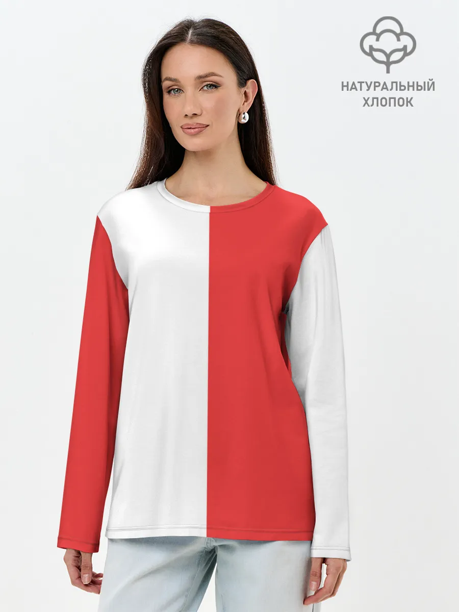 Лонгслив женский. Хлопок / Красно-белая форма
