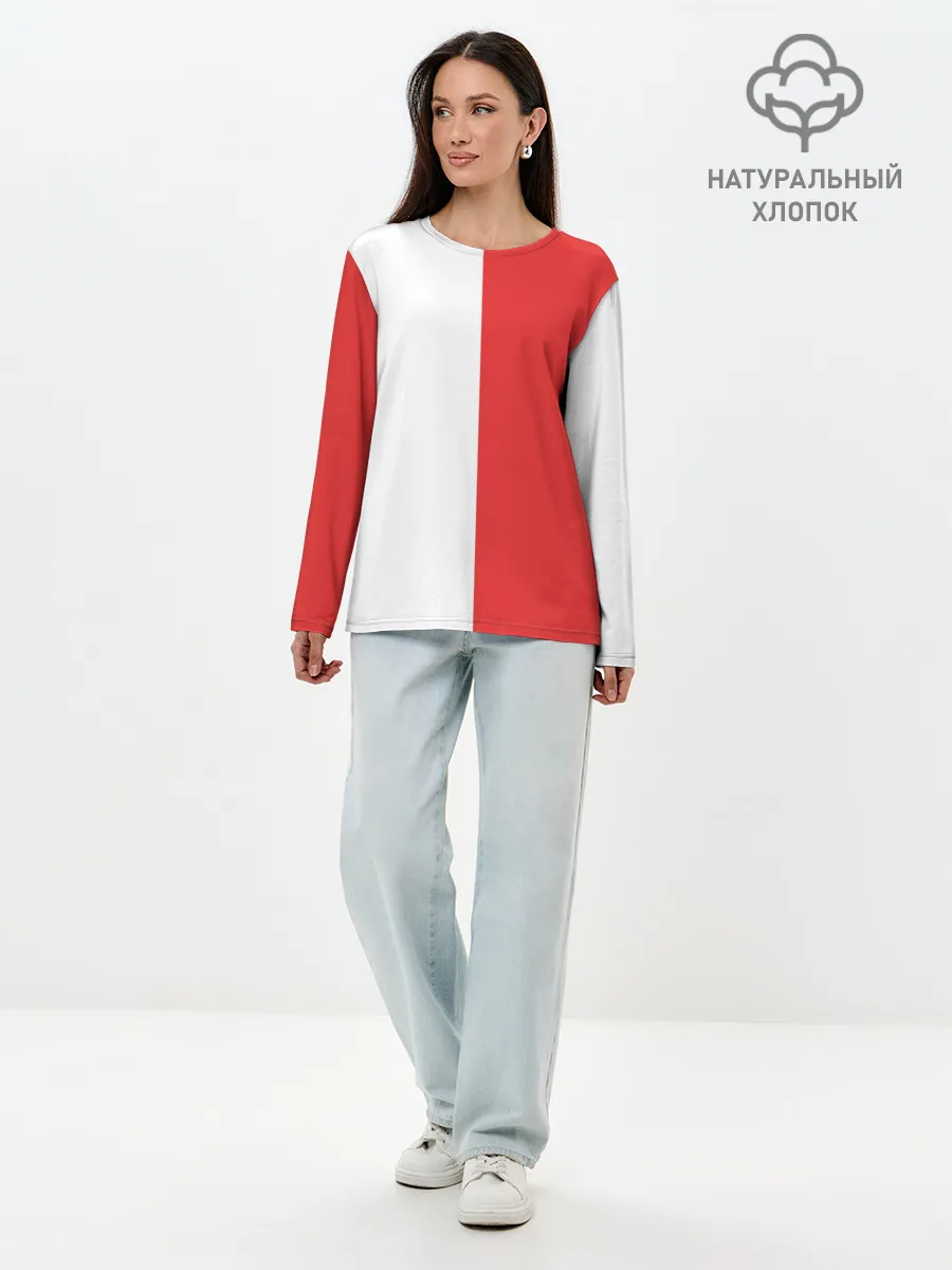 Лонгслив женский. Хлопок / Красно-белая форма