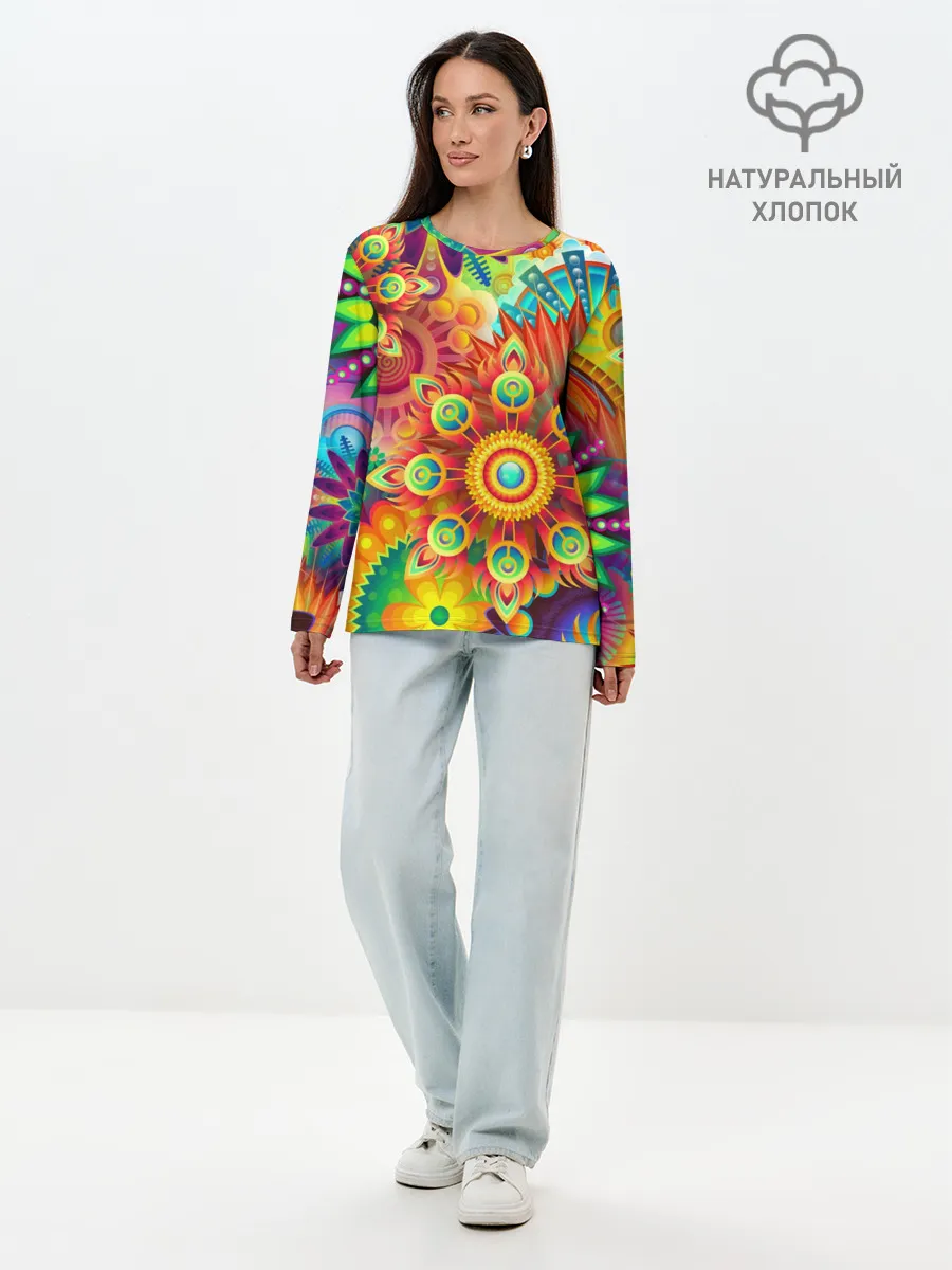 Лонгслив женский. Хлопок / Психоделия | Яркая