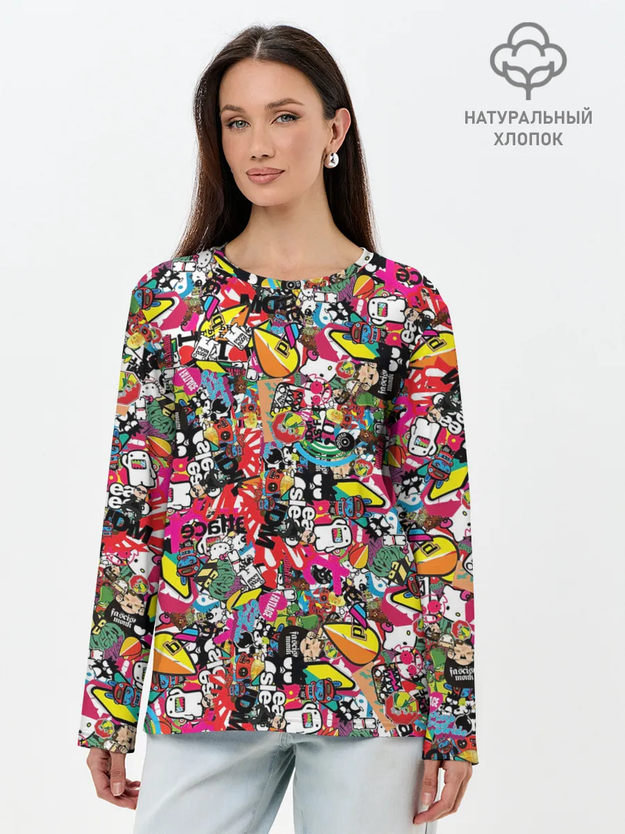 Лонгслив женский. Хлопок / Стикеры