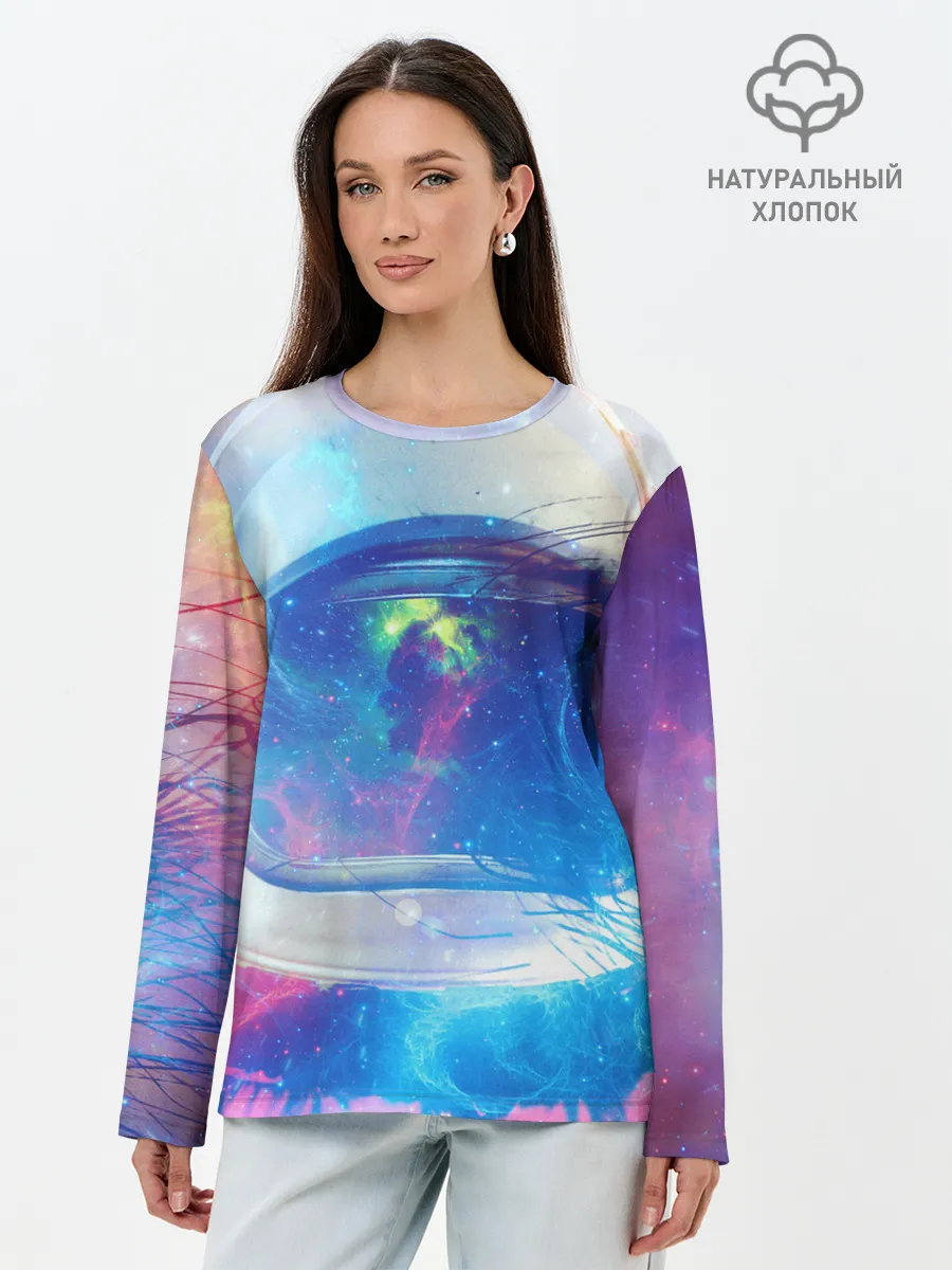 Лонгслив женский. Хлопок / Космонавт - космос