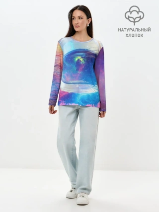 Лонгслив женский. Хлопок / Космонавт - космос