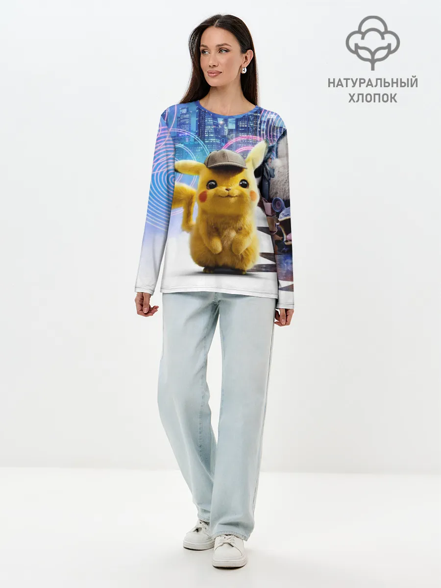 Лонгслив женский. Хлопок / Детектив Пикачу