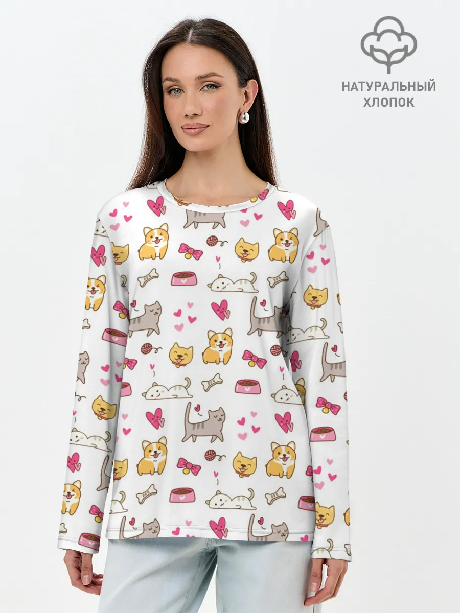 Лонгслив женский. Хлопок / Домашние питомцы