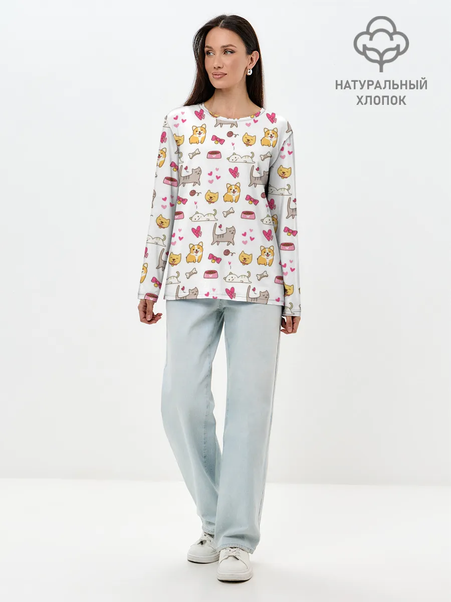 Лонгслив женский. Хлопок / Домашние питомцы